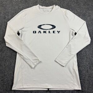 OAKLEY Men White Long Sleeve RashGuard Swim Shirt Black Logo Regular Fit -Medium